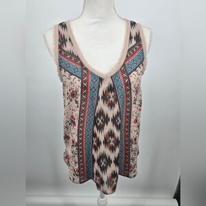 Daytrip Western Print V Neckline Tank Top Small